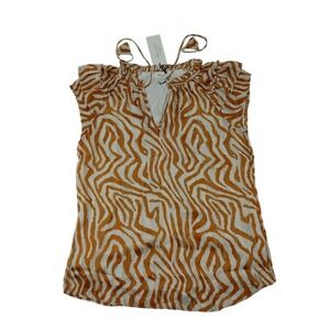 Haver & Blair London Womens Zebra Print Ruffle Neck Sleeveless Blouse Size‎ XS